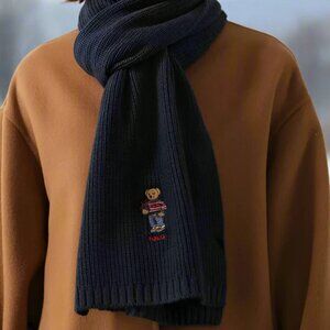 Polo Ralph Lauren Rib-Knit Navy Blue Polo Bear Scarf